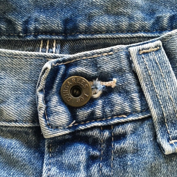 VTG Lee Dungarees Carpenter Shorts Sz 30 Retro Stone Blue Denim Made In USA NWT - Picture 7 of 16